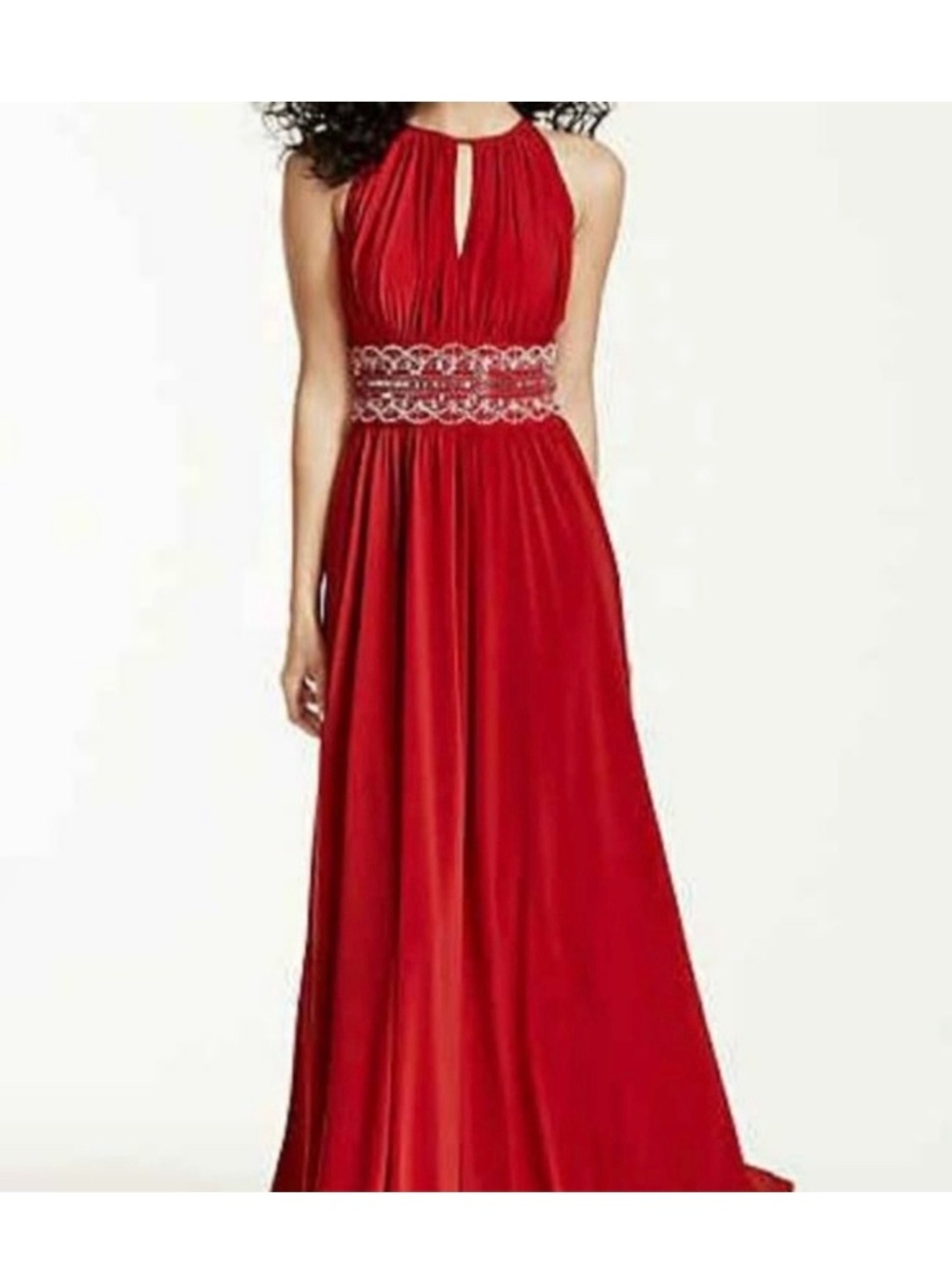 R&M Richards Halter Cutaway Beaded Waistband red dress (size small)